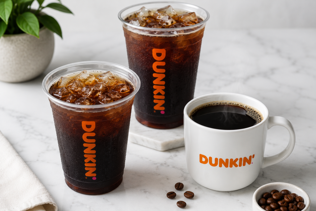 Healthy black iced coffee and unsweetened hot coffee options.