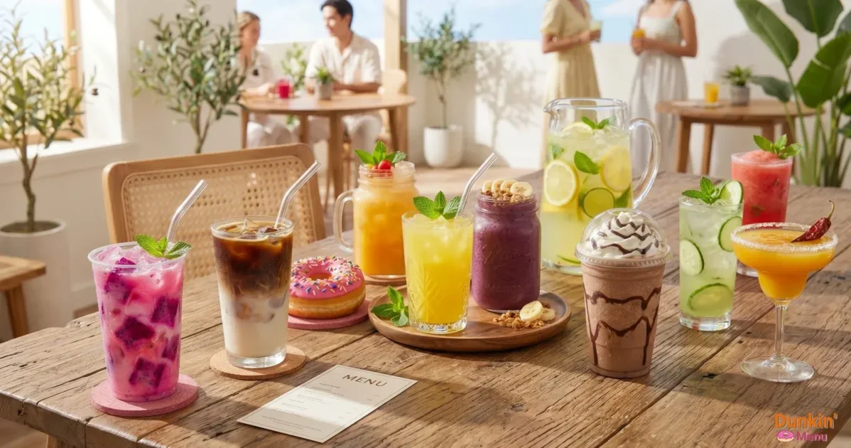 Dunkin Seasonal Menu 2026 with summer refreshers and iced coffee drinks