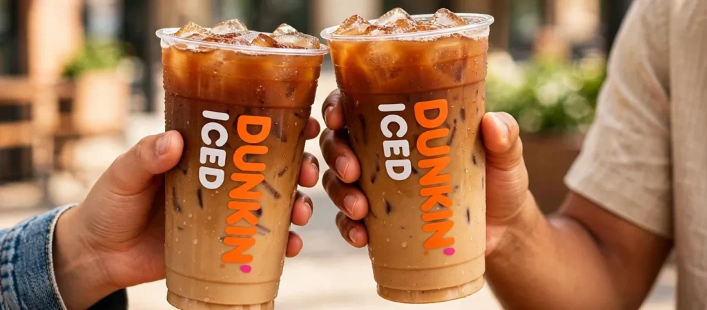 Iced coffee and cold brew drinks served over ice in clear cups