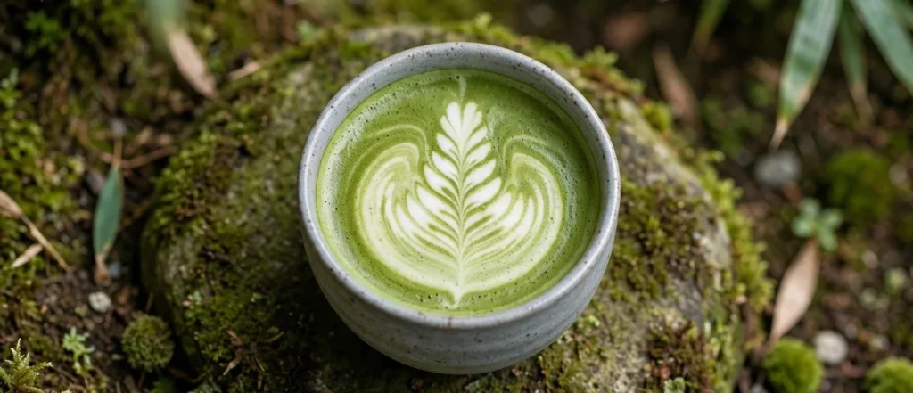 Green matcha latte and iced tea beverages