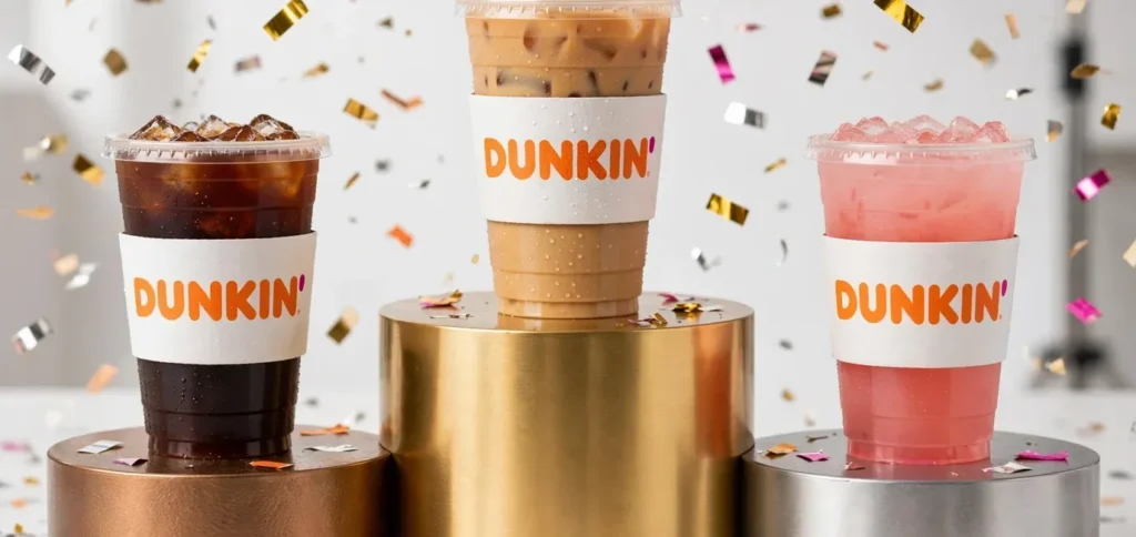 Best selling Dunkin drinks including iced coffee cold brew and refreshers