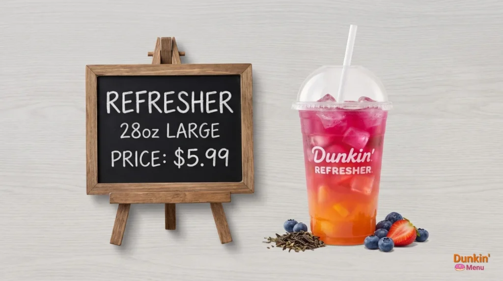 Dunkin Refreshers price guide showing cup sizes and cost