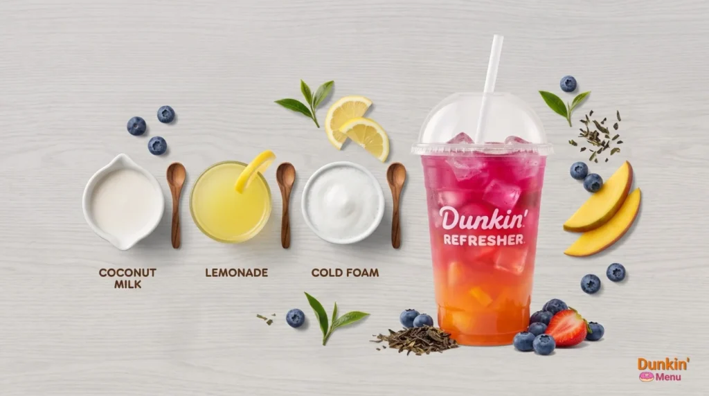 Dunkin Refresher customization options including bases and add-ins