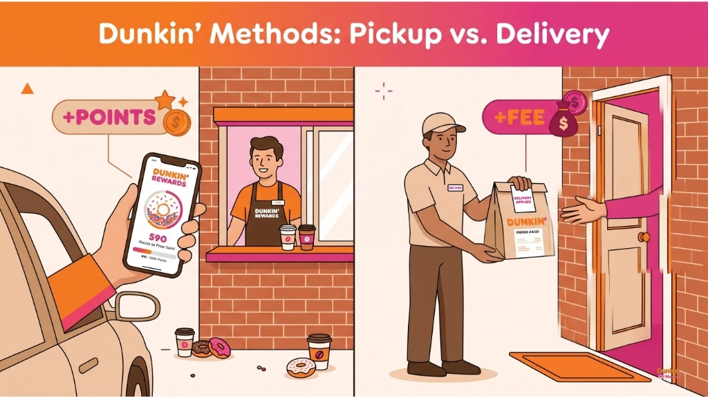 Comparison of ordering pickup through the Dunkin' app versus delivery through a third-party app