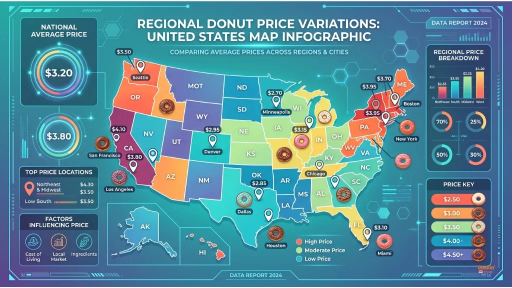 Map showing regional donut pricing differences