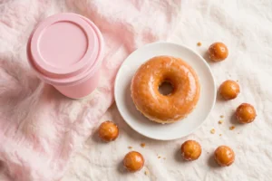 Dunkin calories guide - coffee and glazed donut flat lay